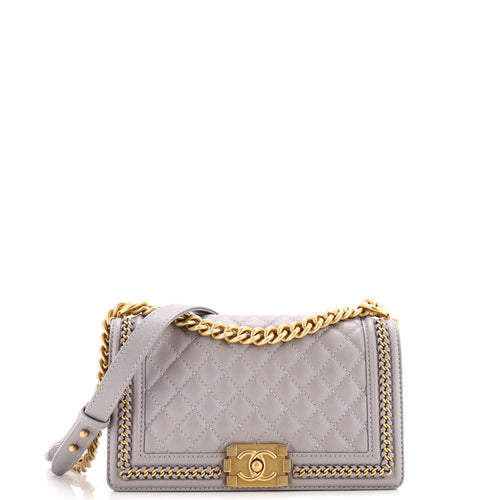 CHANEL Boy Flap Bag Quilted Caviar with Whipstitch Chain Detail Old Medium
