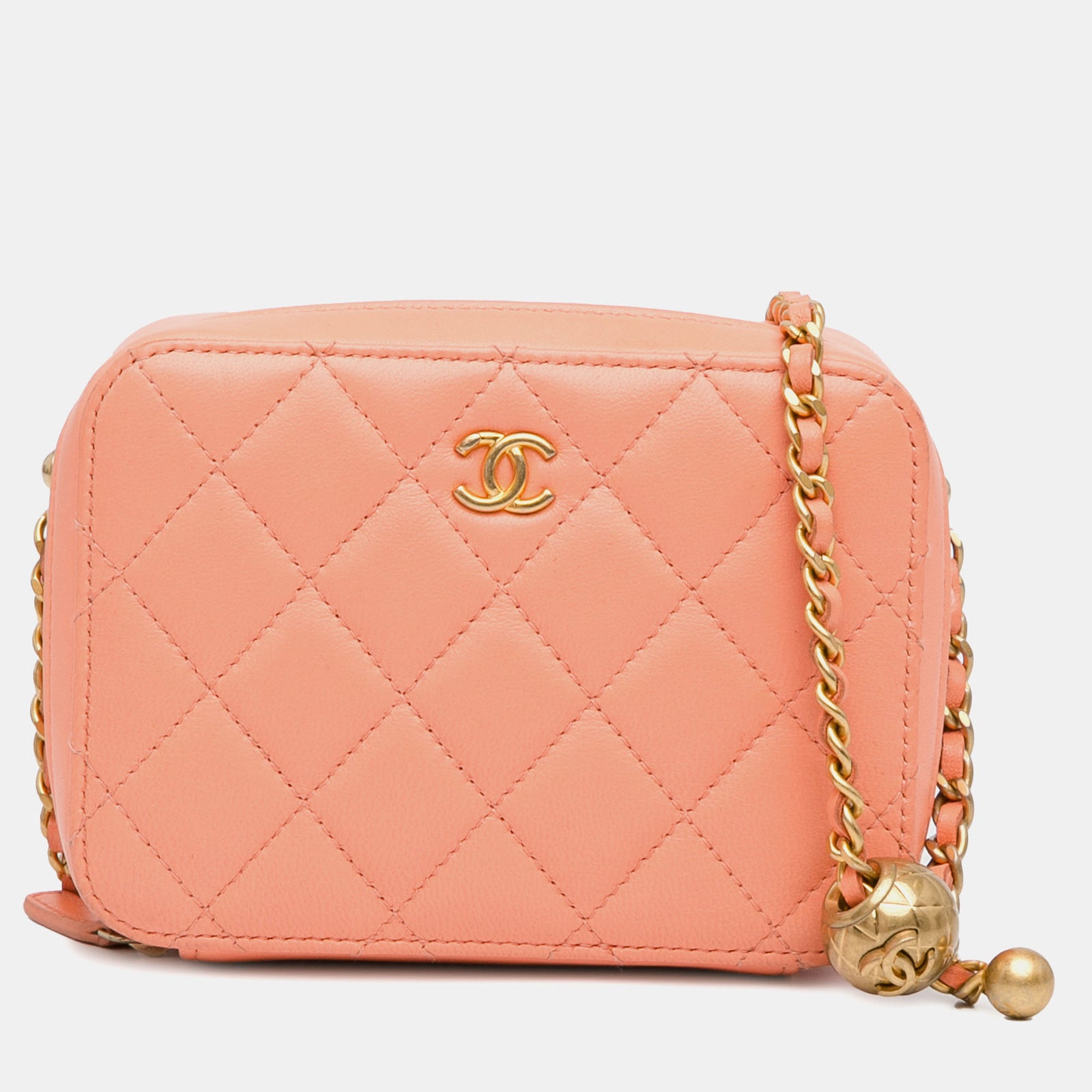 Chanel Sac pour appareil photo en cuir d'agneau matelassé CC Pearl Crush