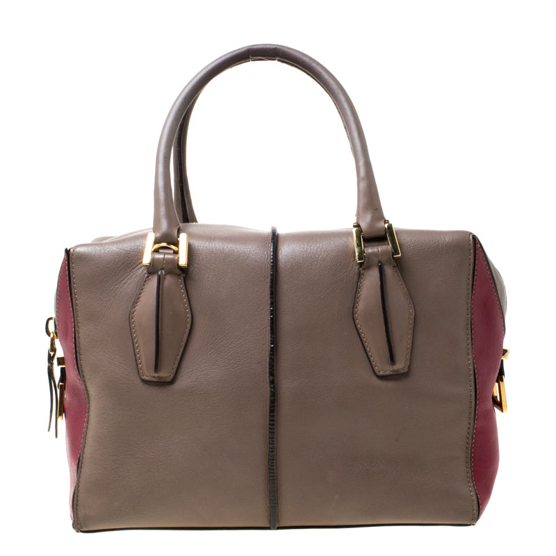 Tod's Taupe/Burgundy Leather D-Styling Medium Tote