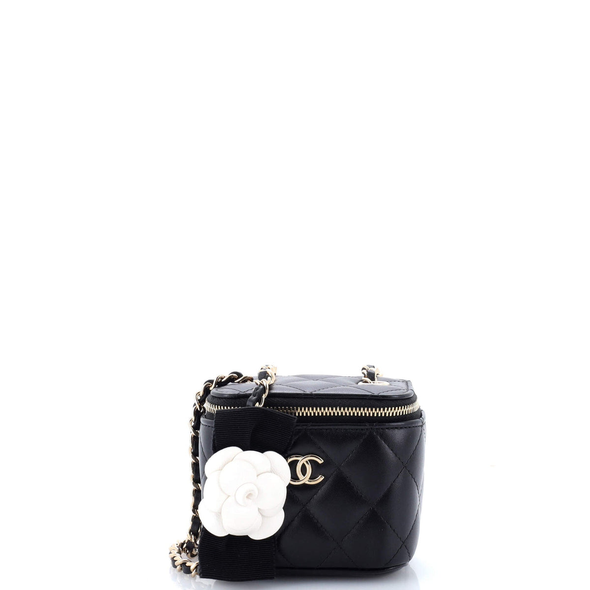 Chanel CHANEL Camellia Bow Vanity Case with Chain Quilted Lambskin Mini