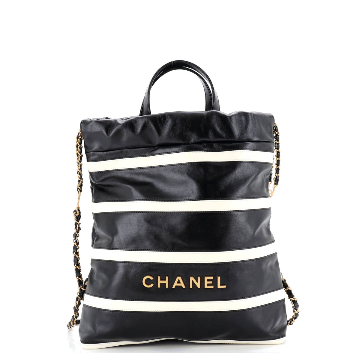 Chanel CHANEL 22 Chain Backpack Striped Shiny Calfskin Medium