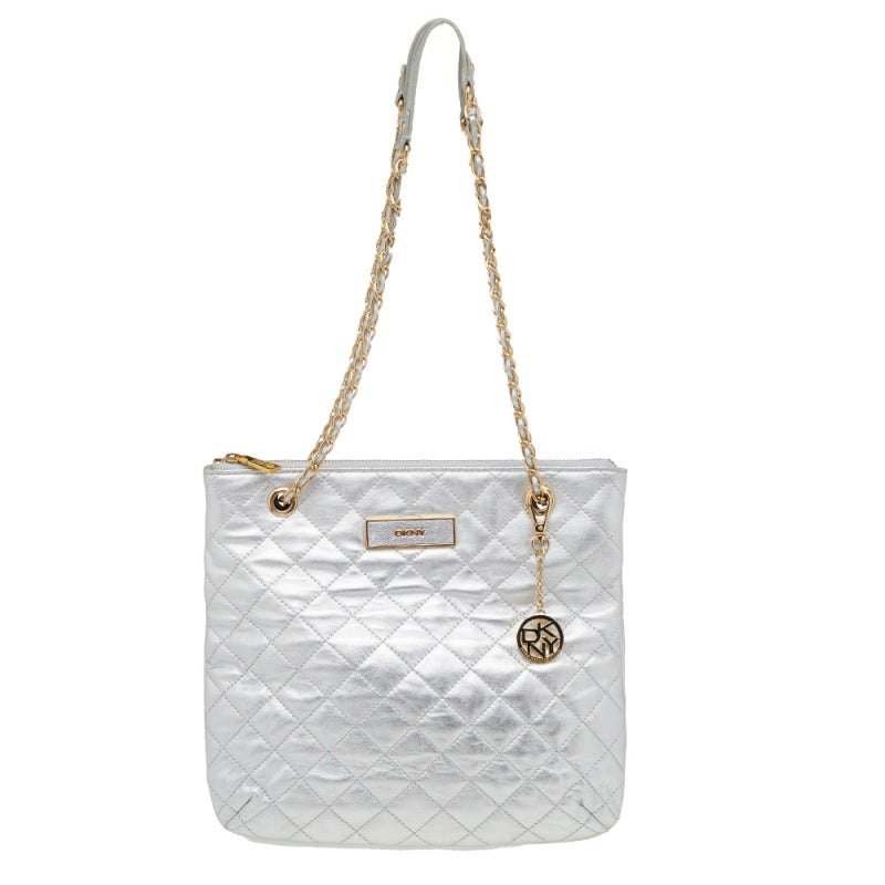 DKNY DKNY Silver Quilted Leather Shoulder Bag