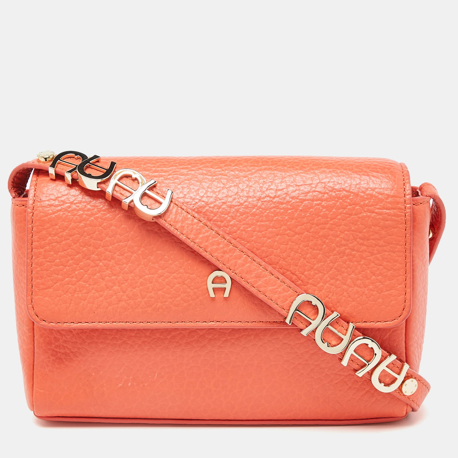 Aigner Orange Leather Flap Crossbody Bag