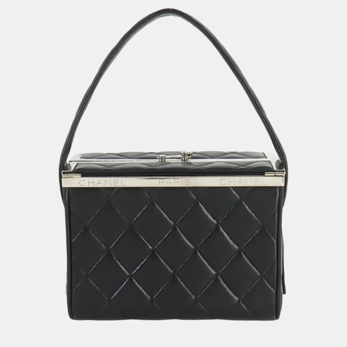 Chanel Black Leather Matelasse Vanity Handbag