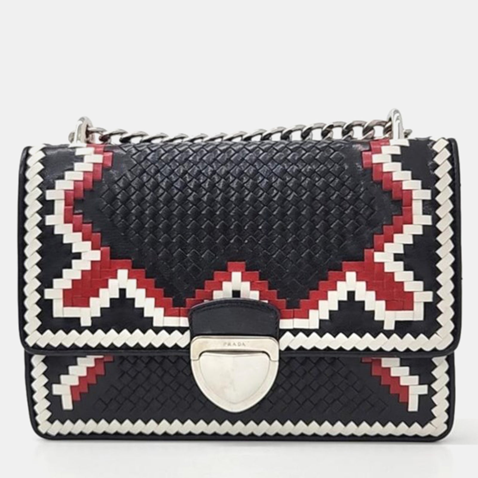 Prada Black Mesh Madras Chain Shoulder Bag