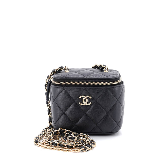 CHANEL Tiny CC Link Vanity Case with Chain Quilted Caviar Mini