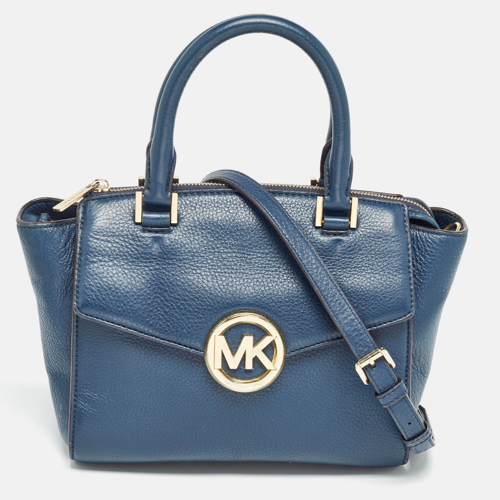 Michael Kors Navy Blue Leather Hudson Satchel