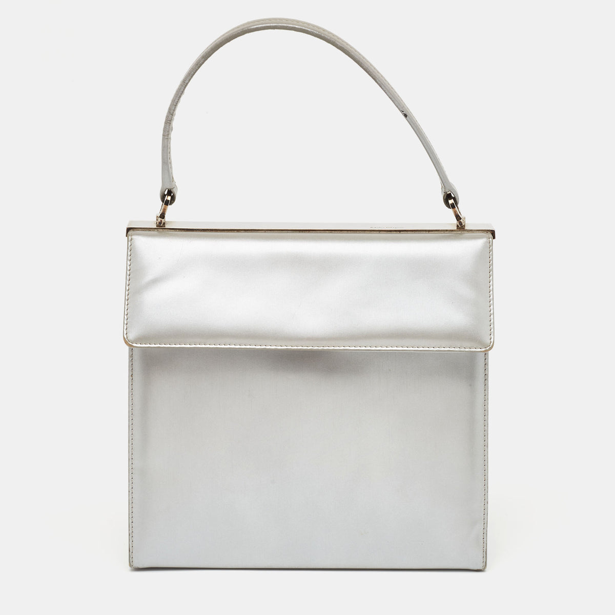 Salvatore Ferragamo Silver Leather Metal Frame Top Handle Bag
