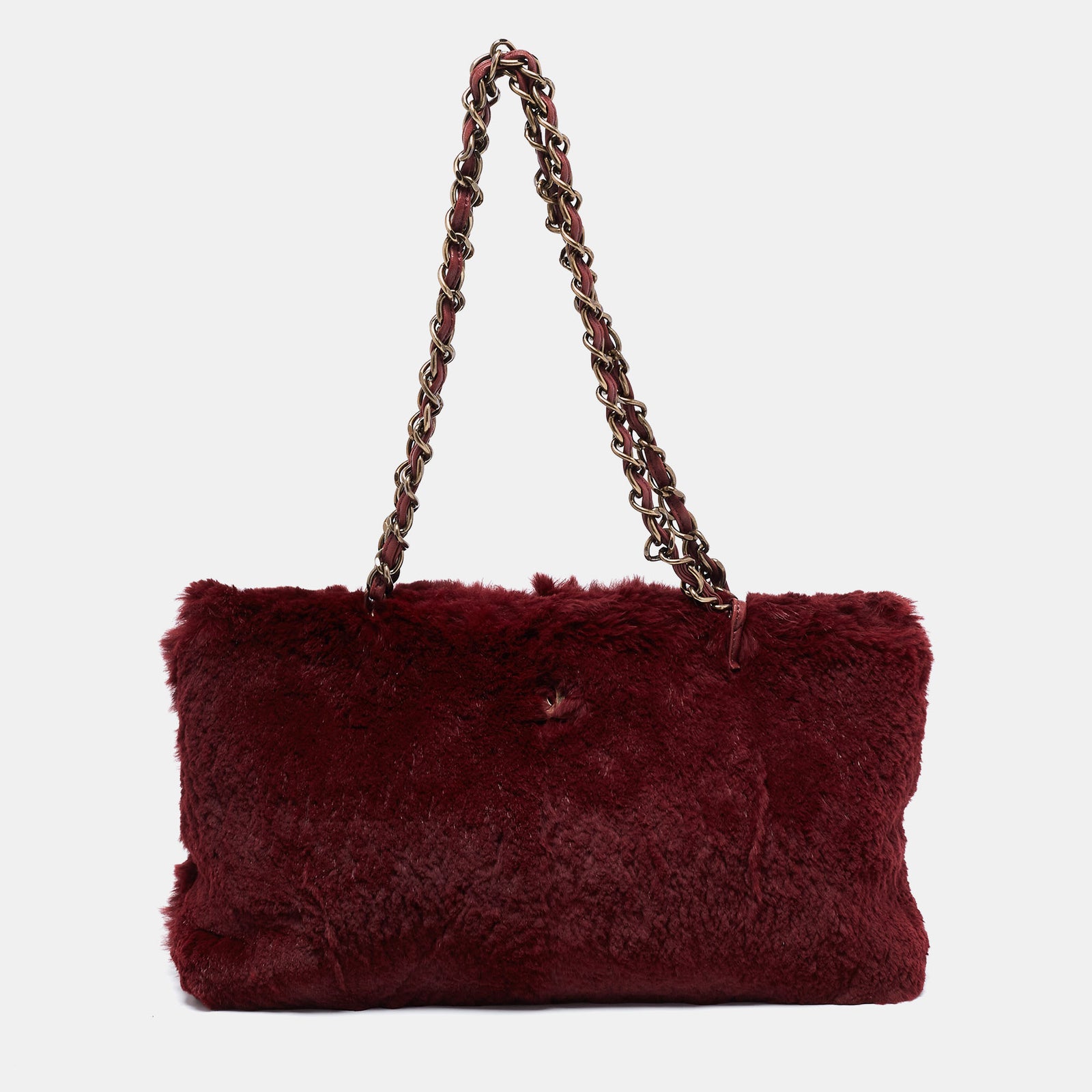 Chanel Maroon Fur Chain Shoulder Bag