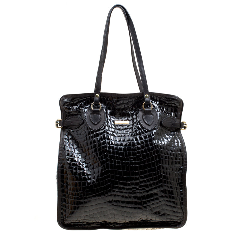 Dsquared2 Black Croc Embossed Patent Leather Tote