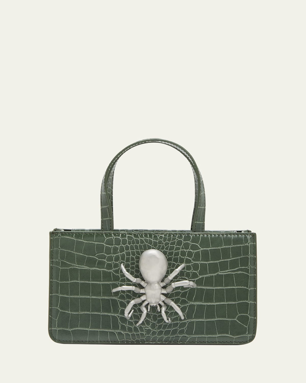 Small Spider Croc-Embossed Top-Handle Bag