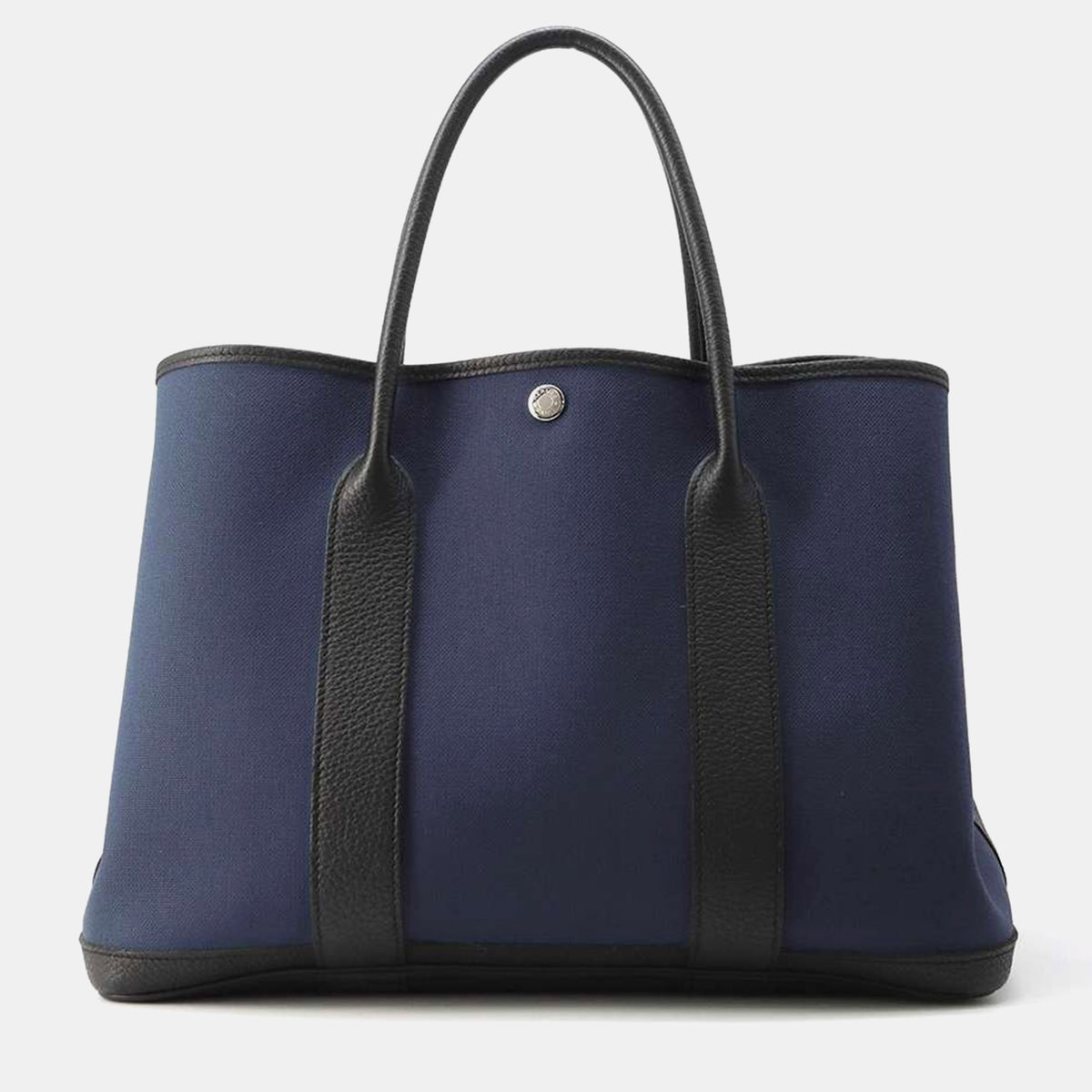 Hermès Deep Blue/Black Toile Military Negonda Leather Garden Party Bag Size PM