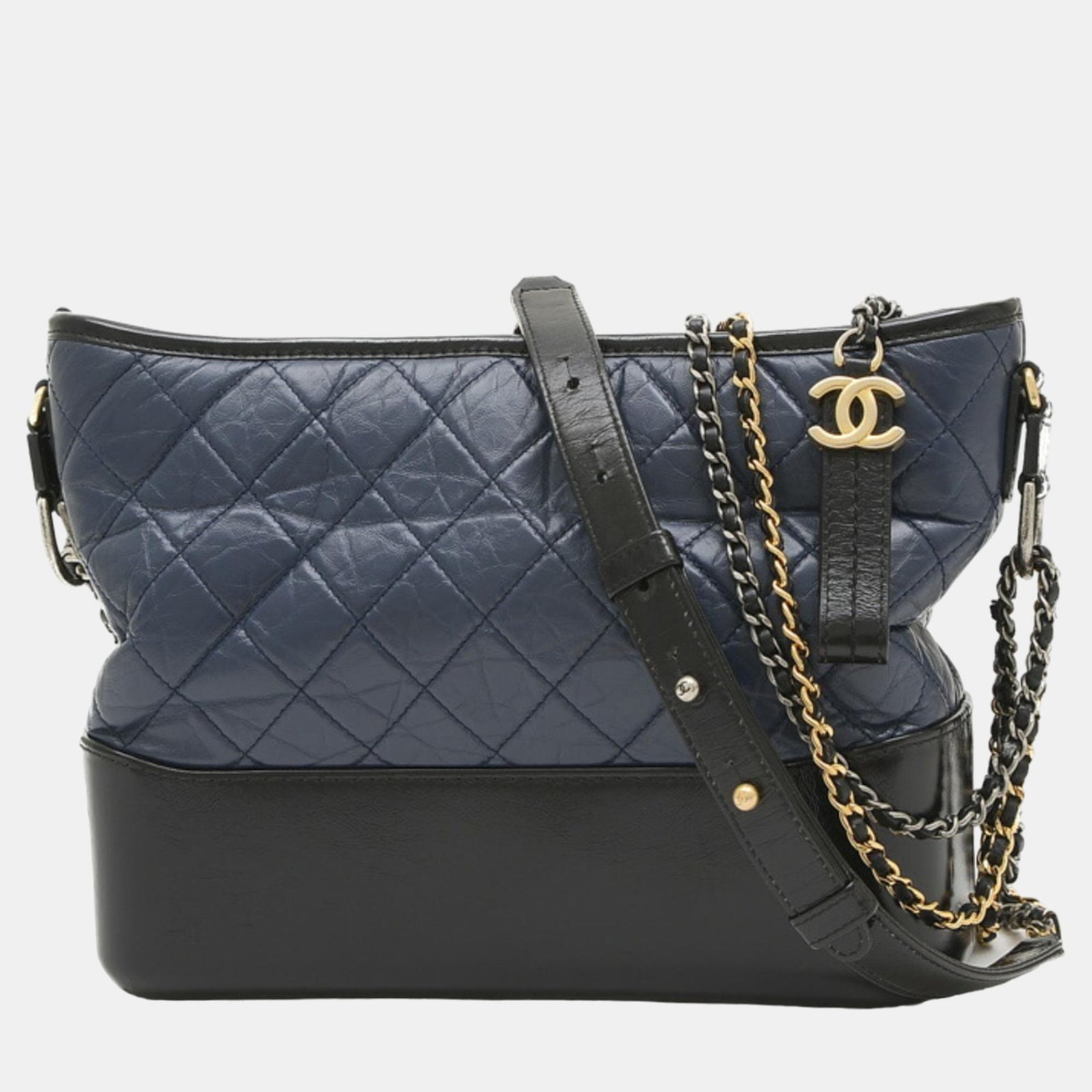 Chanel Mittelgroße Gabrielle-Schultertasche aus Leder in Schwarz/Marineblau