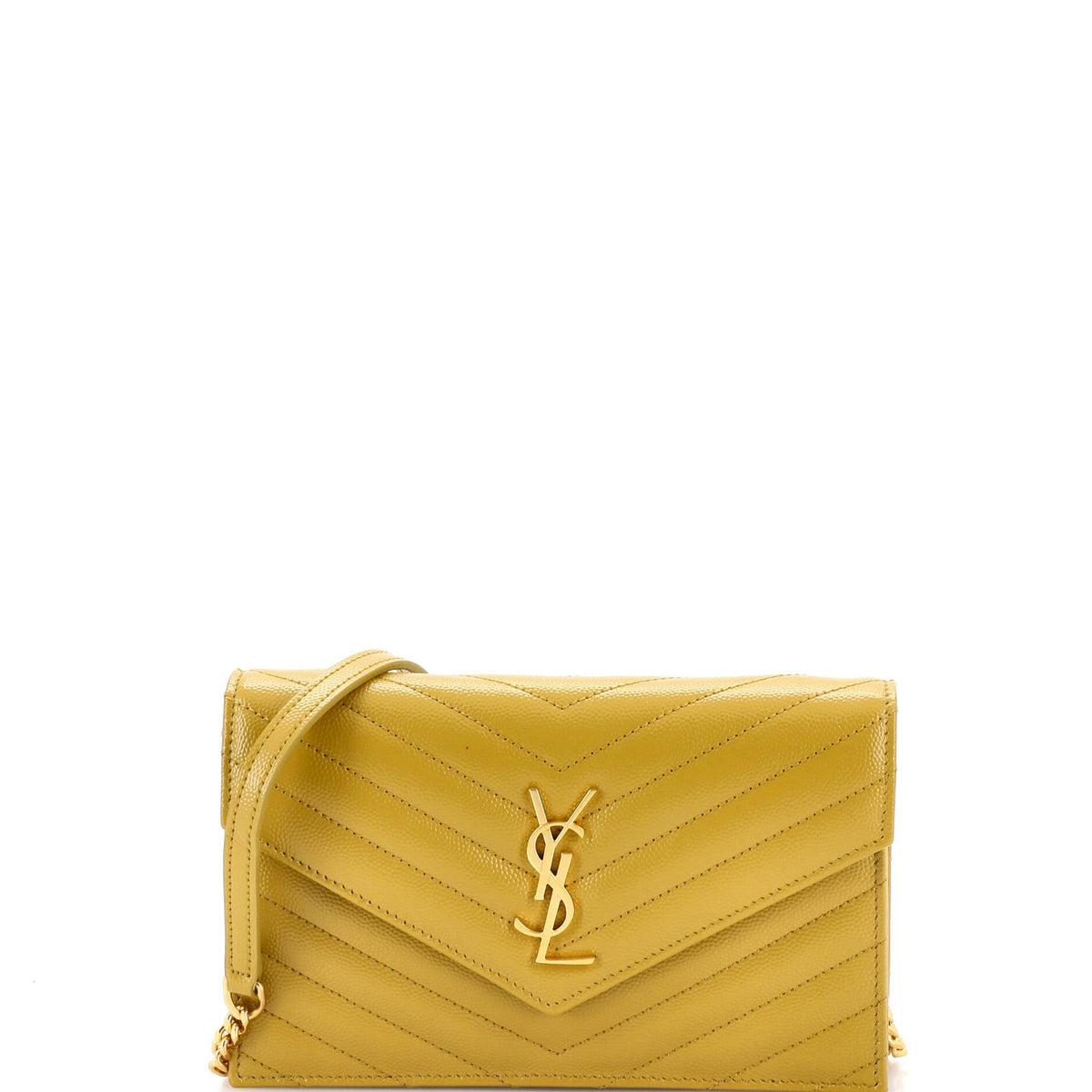 Saint Laurent Classic Monogram Wallet on Chain Matelasse Chevron Leather Small