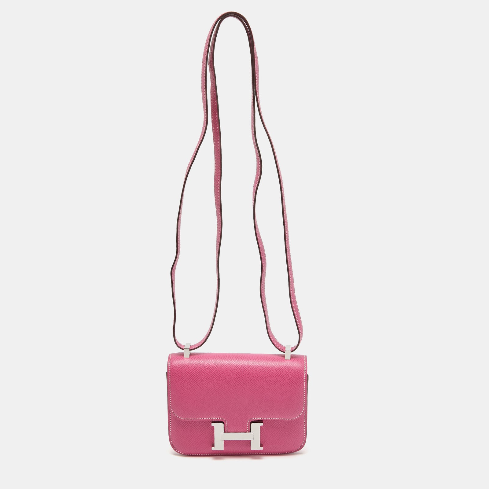 Herm?s Sac Hermès Constance Micro en cuir Epsom Rose Tyrien finition palladiée