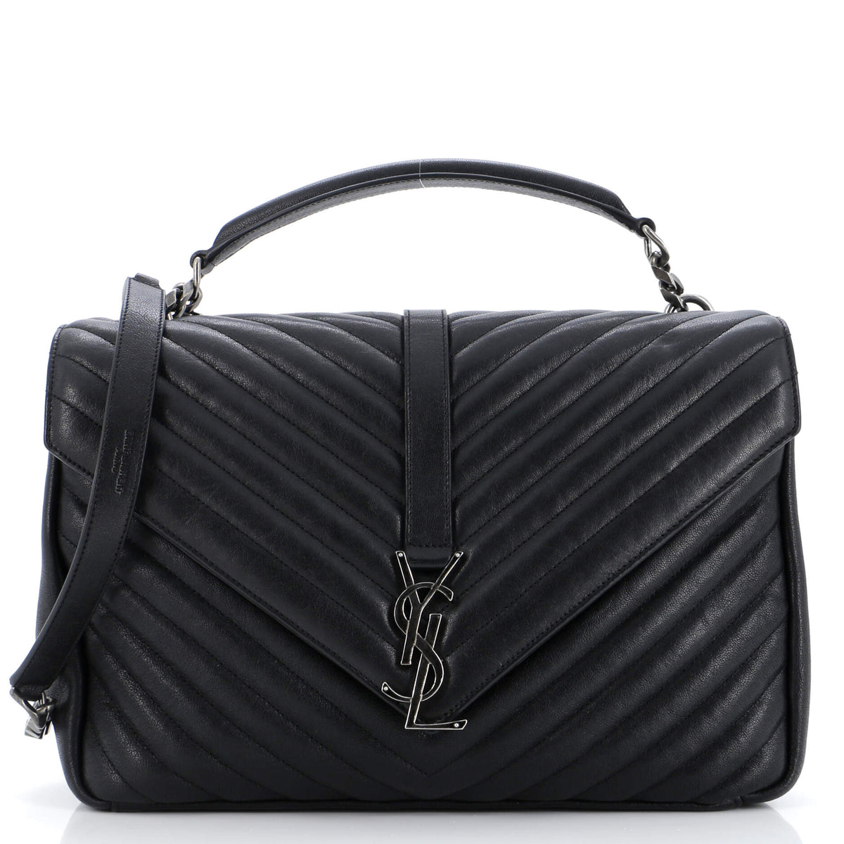 Saint Laurent Classic Monogram College Bag Matelasse Chevron Leather Large