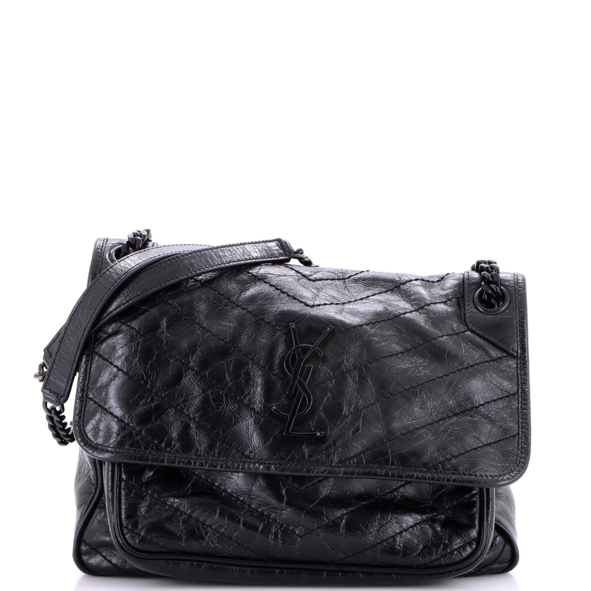 Saint Laurent Niki Chain Flap Bag Matelasse Chevron Leather Medium