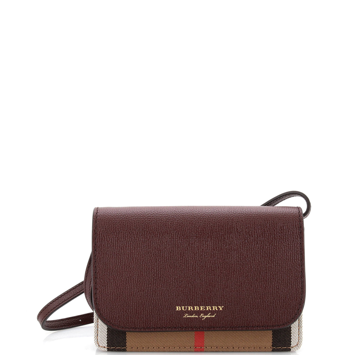Burberry Hampshire Wallet on Chain Leather and House Check Canvas