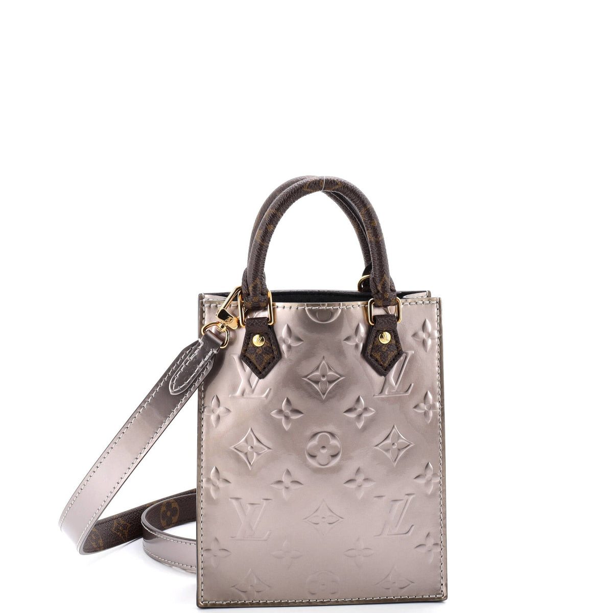 Louis Vuitton Petit Sac Plat Bag Monogram Vernis with Monogram Canvas