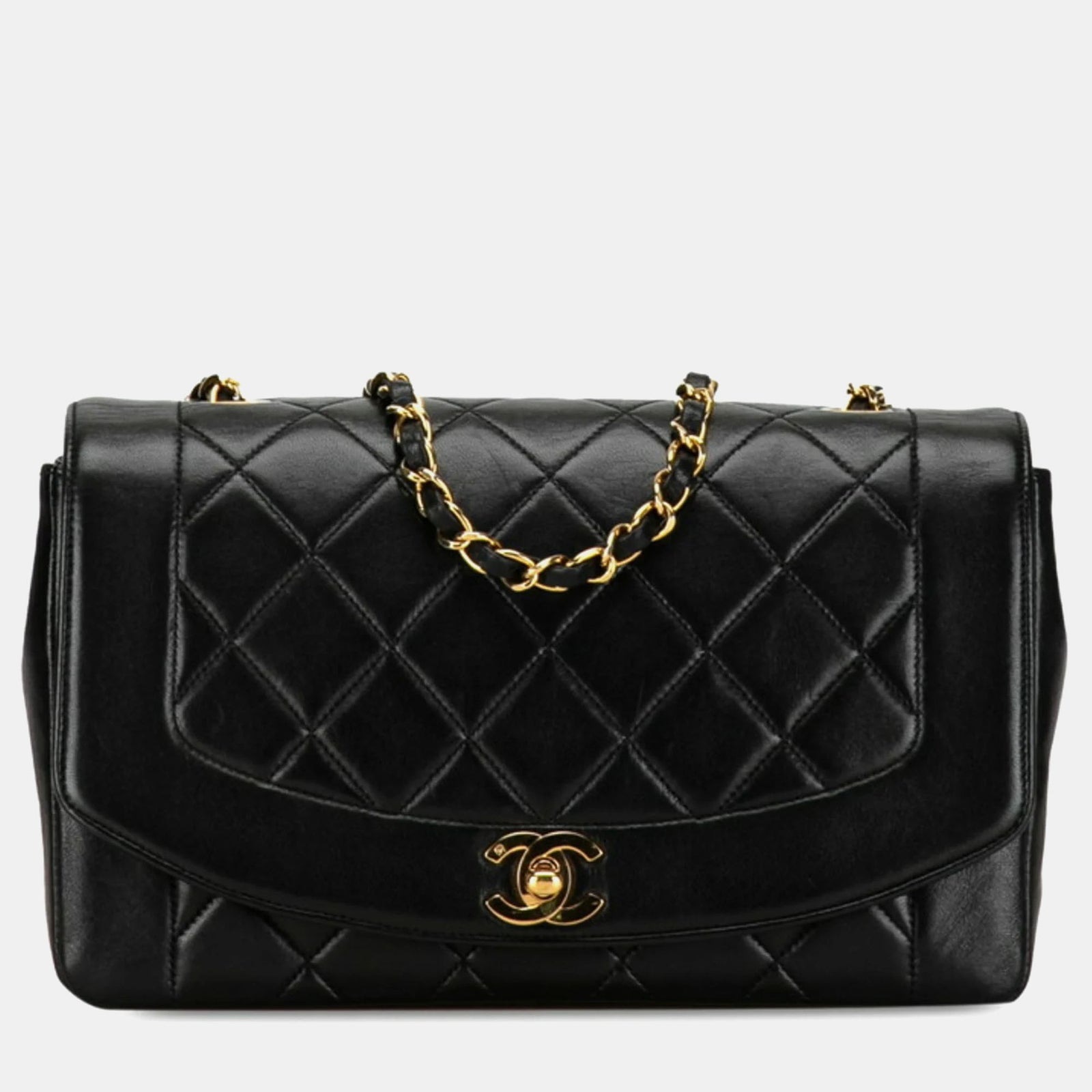 Chanel Sac à bandoulière à rabat vintage en cuir noir Diana