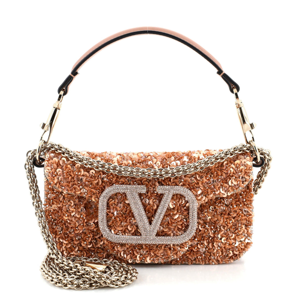 Valentino Garavani VALENTINO GARAVANI VLogo Loco Flap Shoulder Bag Embellished Leather Small