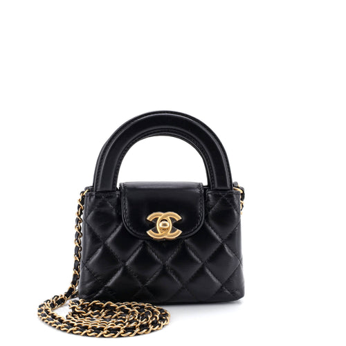 CHANEL Kelly Top Handle Shopping Bag Quilted Shiny Aged Calfskin Nano
