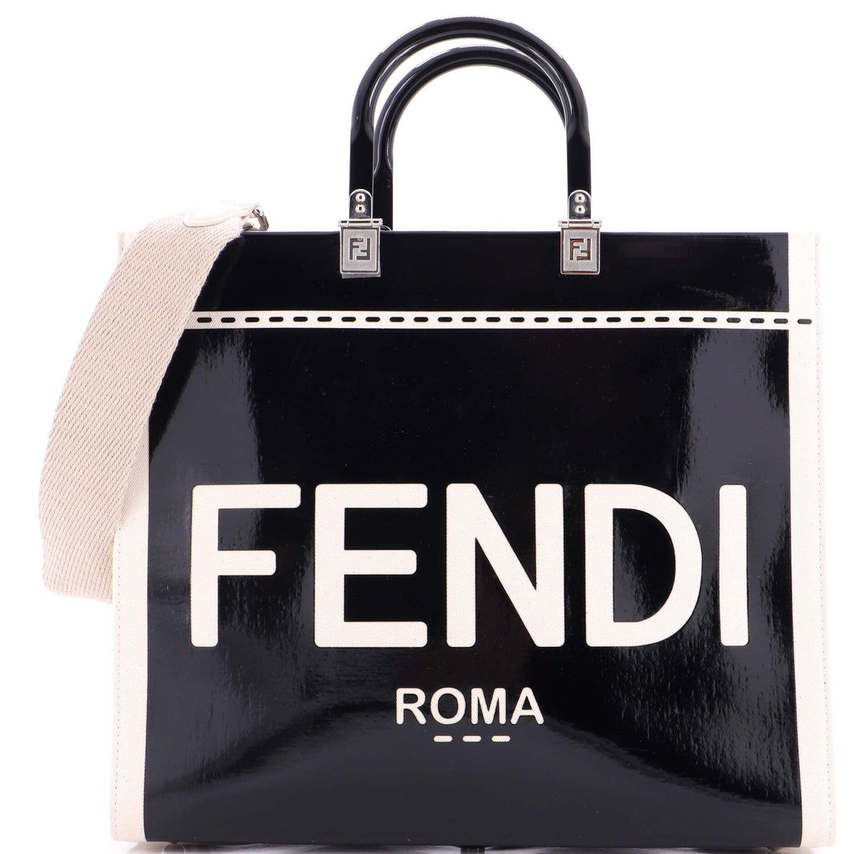 Fendi FENDI Sunshine Shopper Tote Patent with Canvas Medium