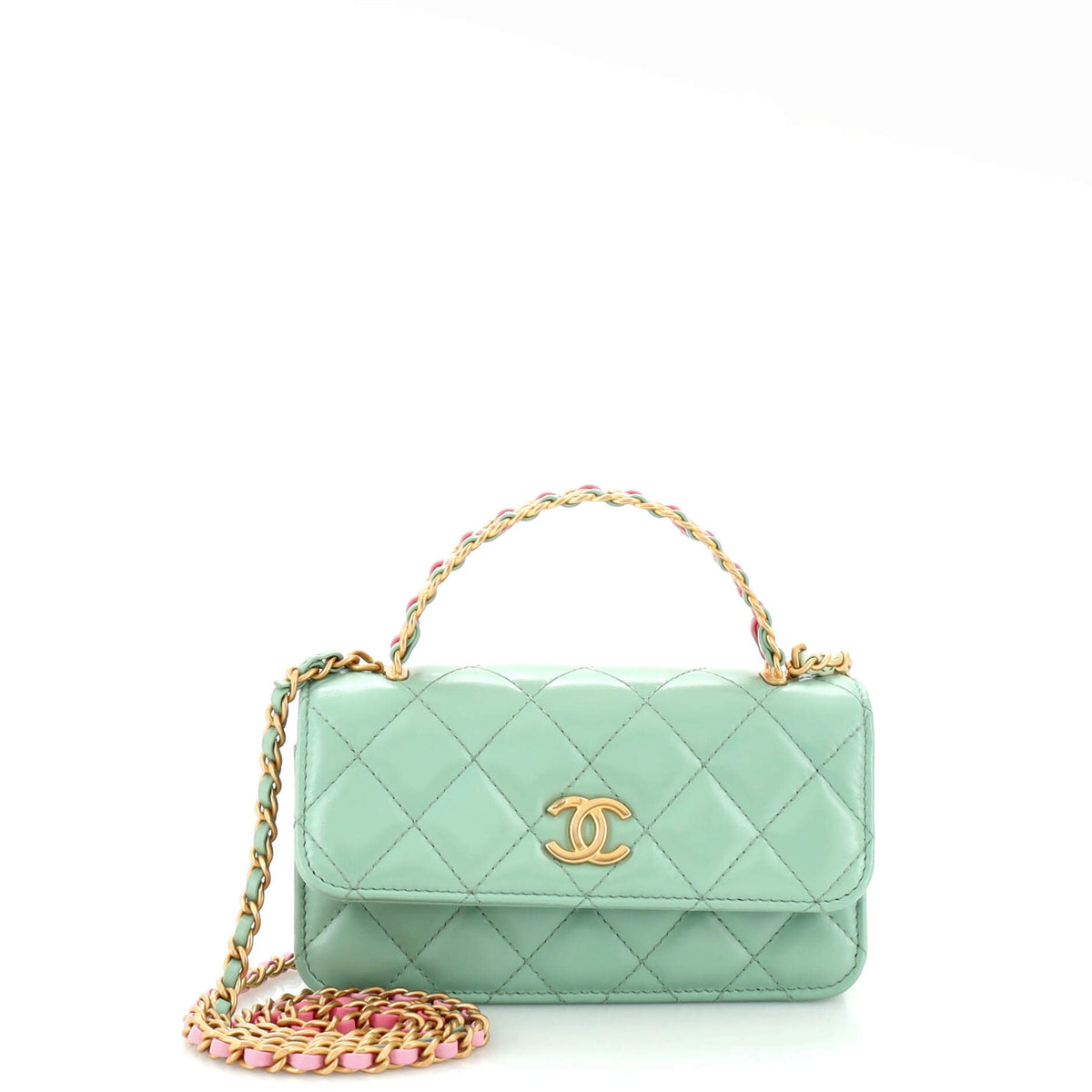 Chanel CHANEL Top Handle Phone Holder with Chain Quilted Calfskin