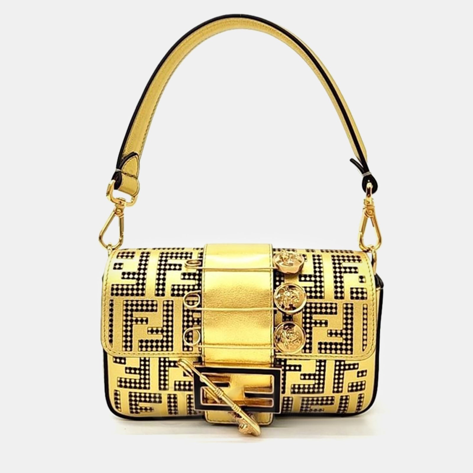 Fendi X Versace Limited Edition Gold Leather Baguette Shoulder Bag