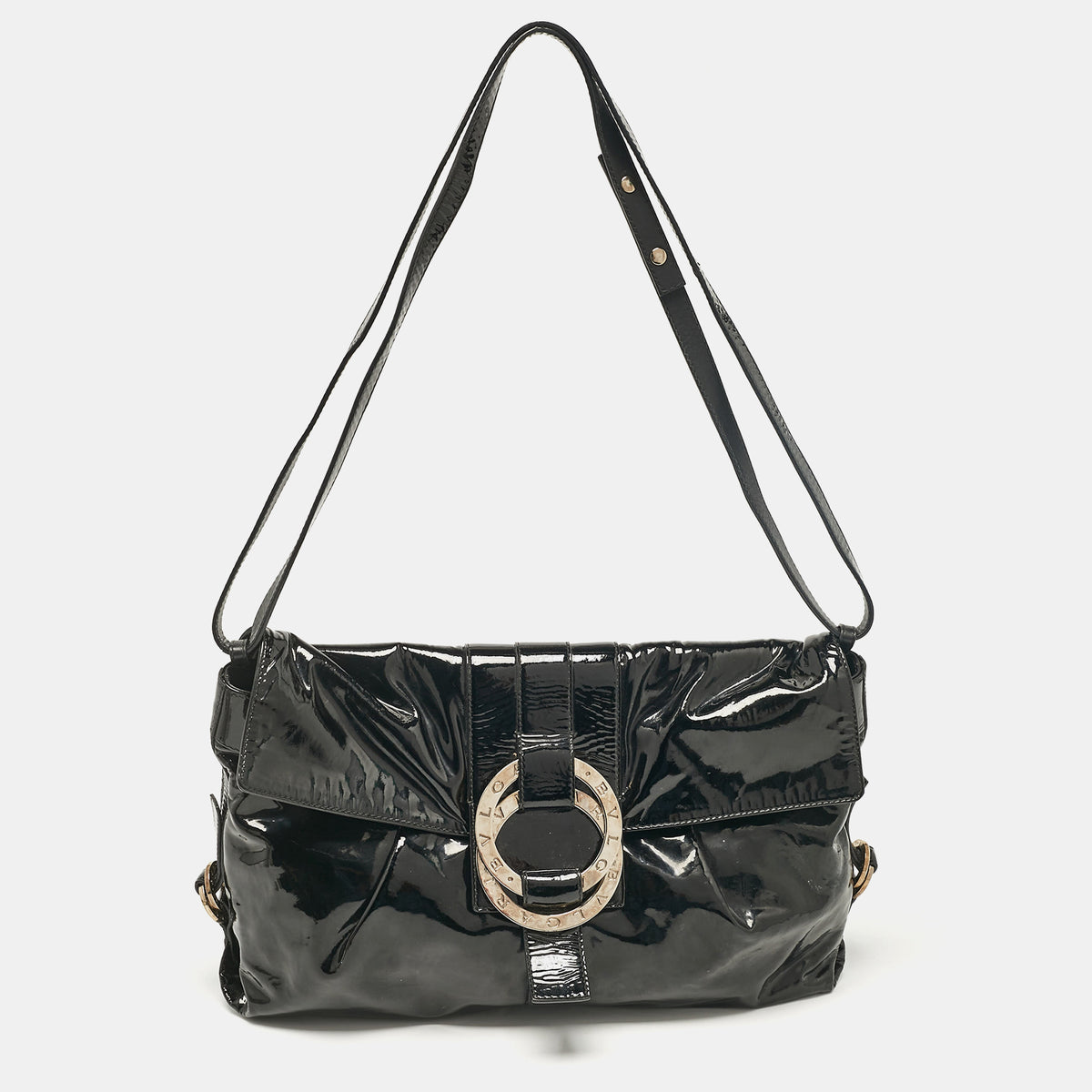 Bvlgari Black Patent Leather Chandra Flap Crossbody Bag