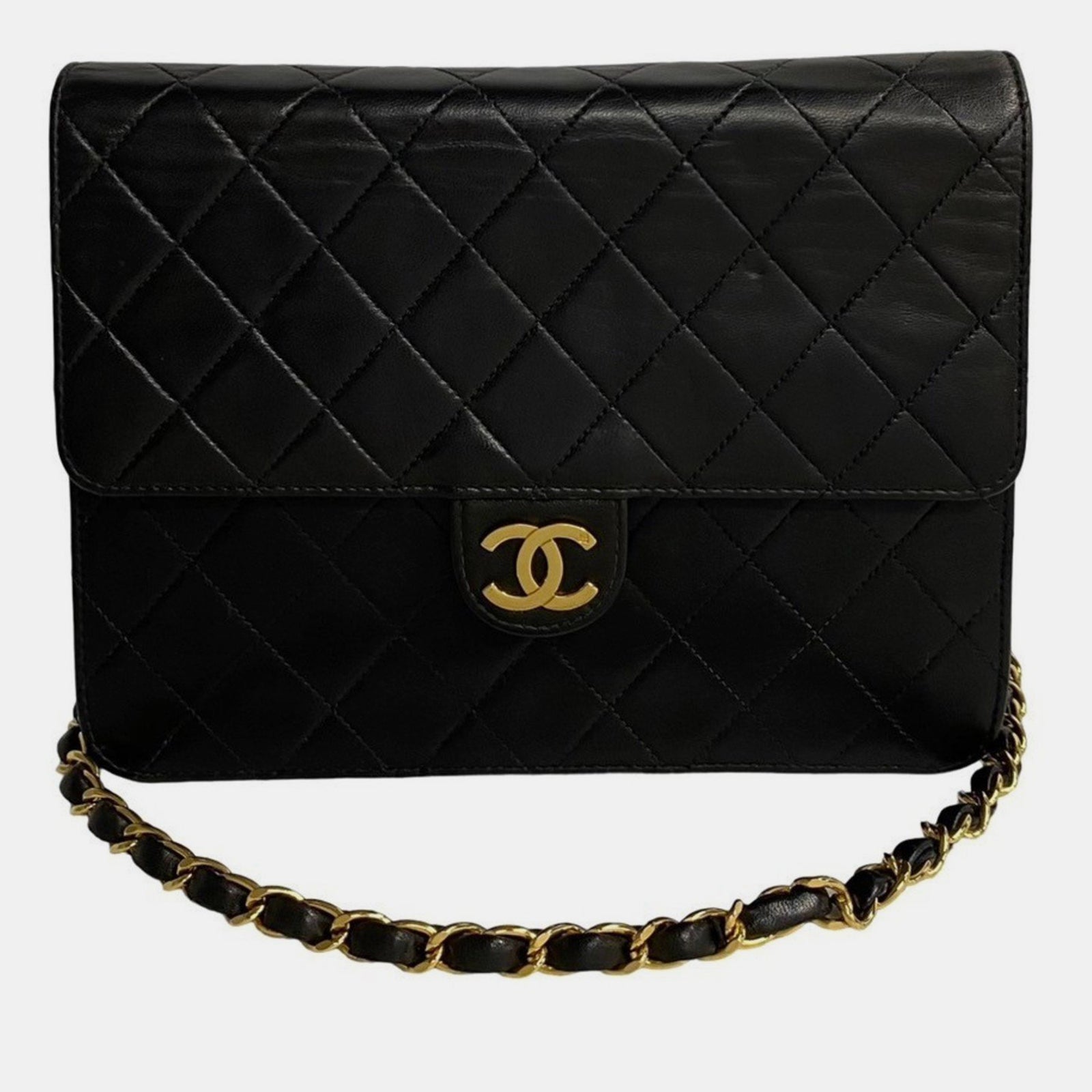 Chanel Schwarze quadratische CC-Flap-Tasche aus Leder