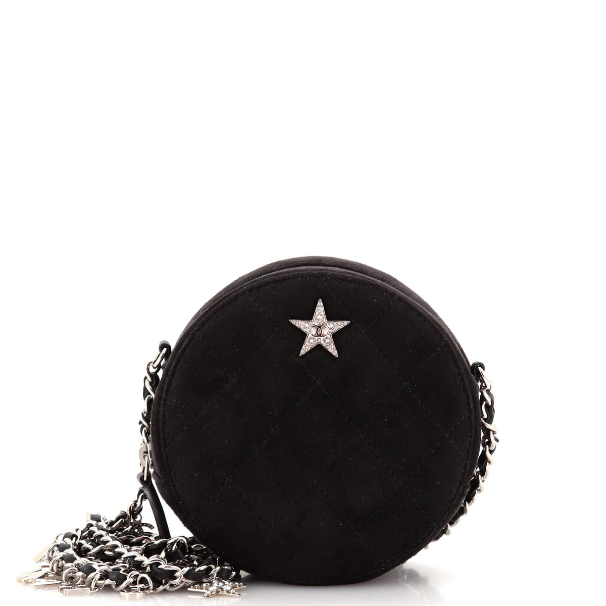 Chanel CHANEL Star Round Clutch with Chain Quilted Suede with Crystal Embellished Charms
