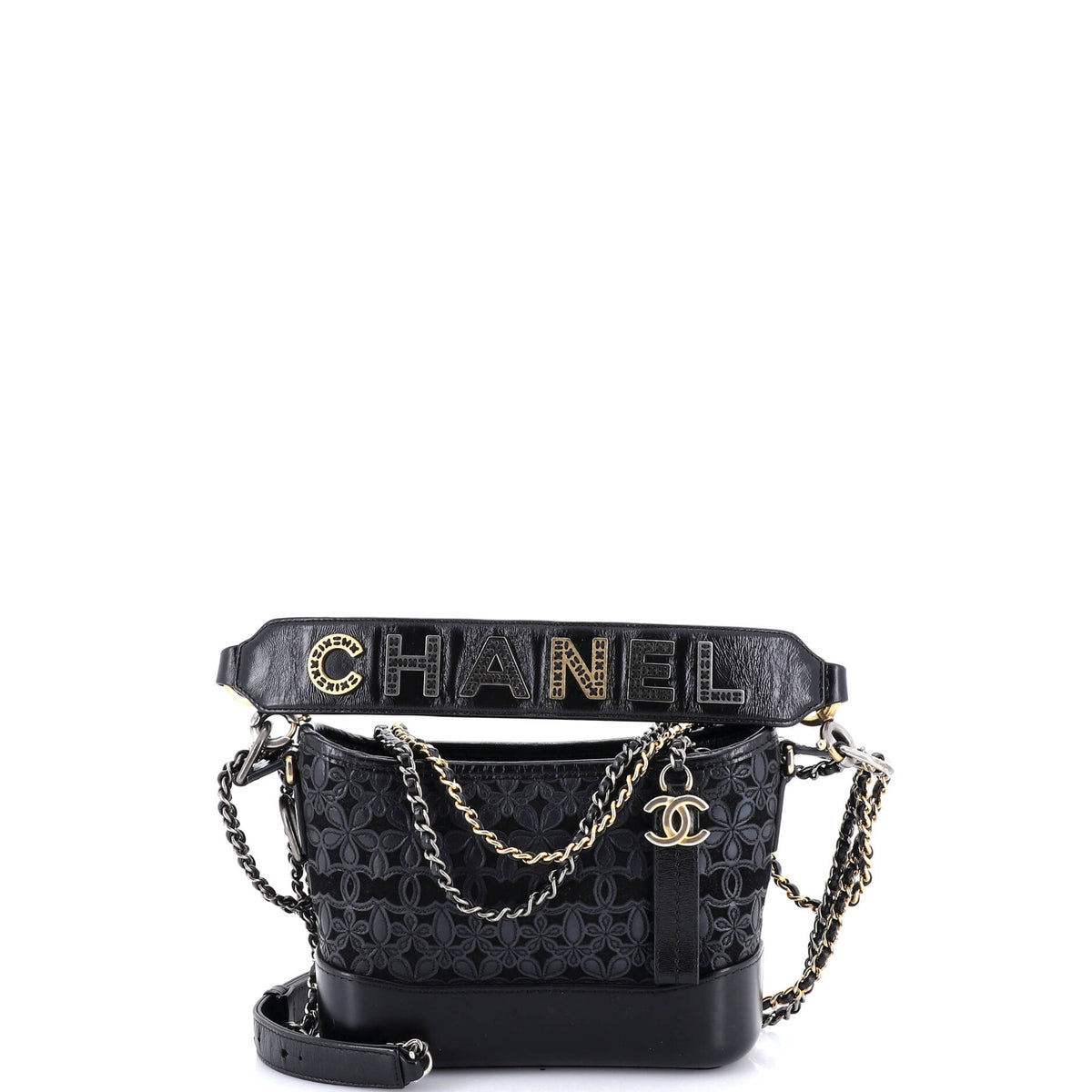 Chanel CHANEL Gabrielle Hobo with Logo Handle Laser Cut Calfskin and Wool Felt Small