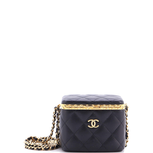 CHANEL Lock Frame Vanity Case with Chain Quilted Lambskin Small