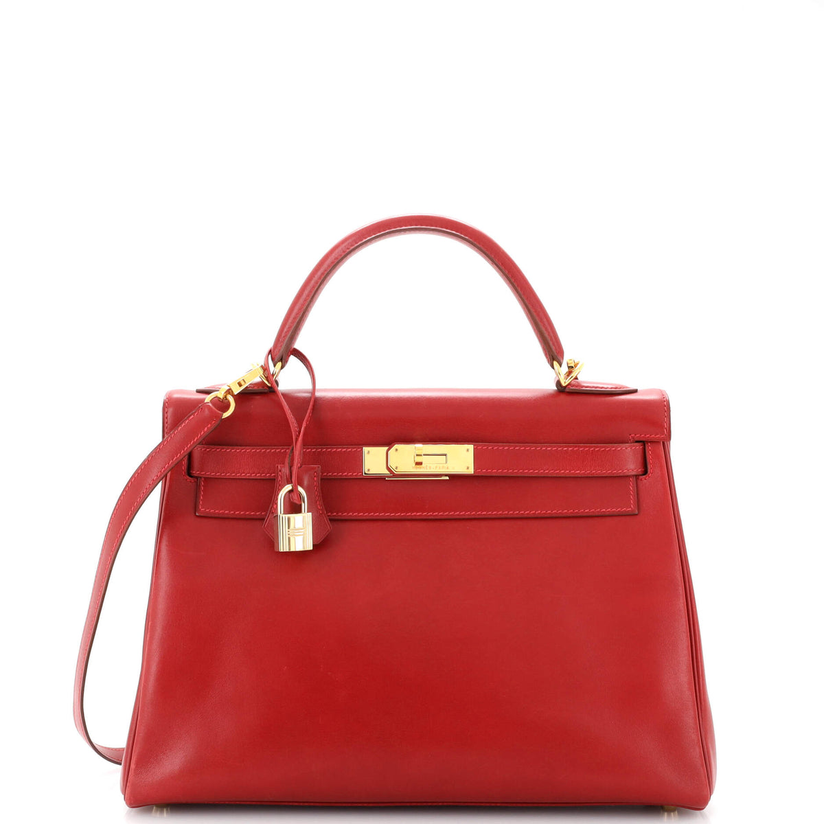 Hermès Kelly Handbag Rouge Vif Box Calf with Gold Hardware 32