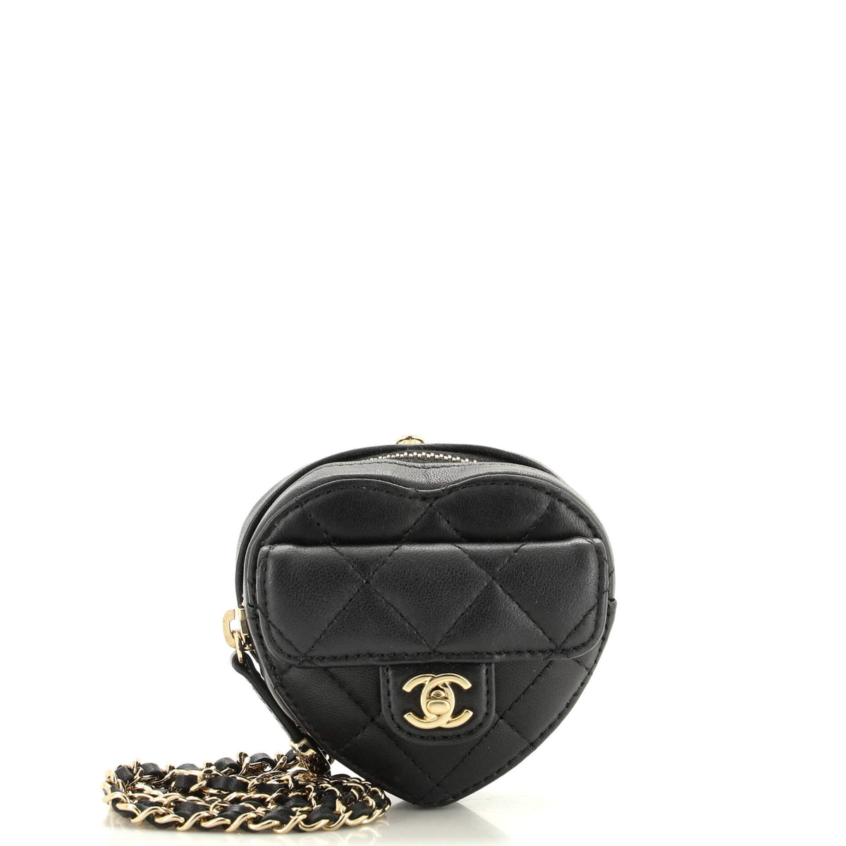 Chanel CHANEL CC in Love Heart Chain Necklace Zip Coin Purse Quilted Lambskin