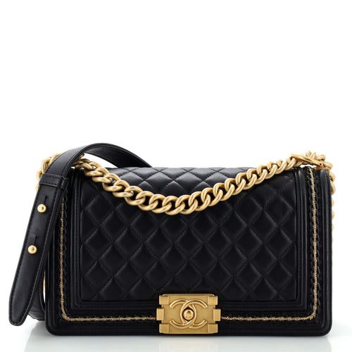 CHANEL Boy Flap Bag Quilted Lambskin with Chain Detail Old Medium