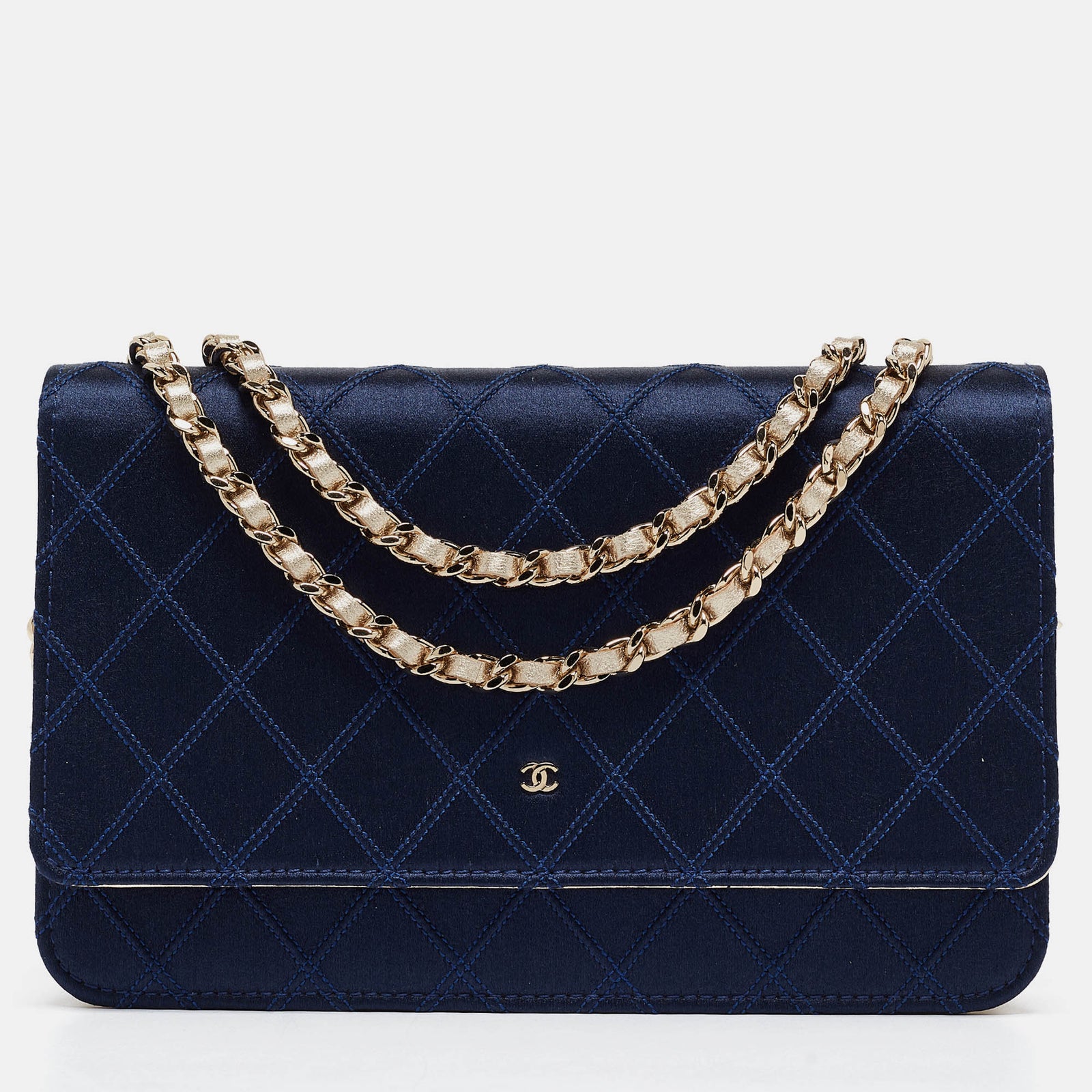 Chanel Navy Blue Quilted Satin Wild Stitch Classic WOC Bag