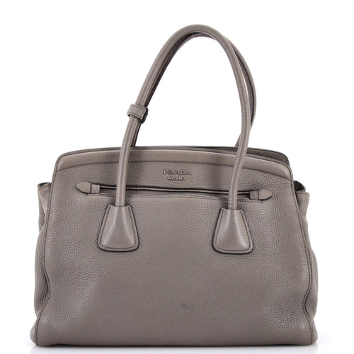 PRADA Cuir Frame Convertible Tote Vitello Daino Large