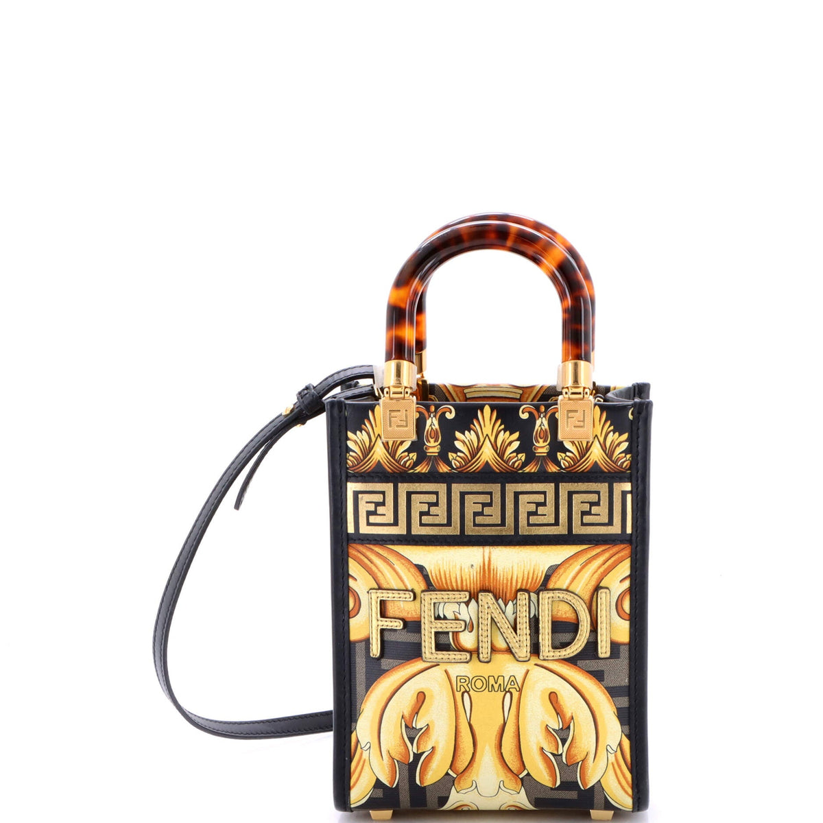 Fendi FENDI x Versace Fendace Convertible Sunshine Shopper Tote Printed Laminated Leather Mini
