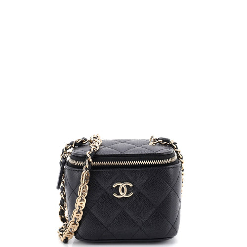 CHANEL Tiny CC Link Vanity Case with Chain Quilted Caviar Mini