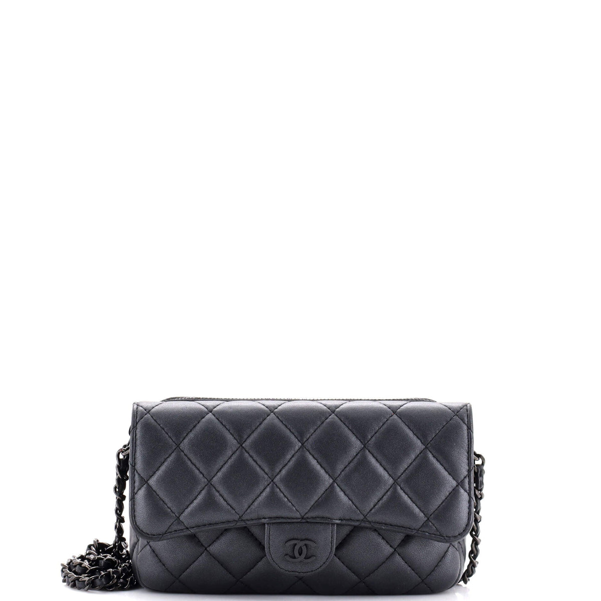 Chanel CHANEL So Black Classic Flap Phone Holder with Chain Quilted Lambskin