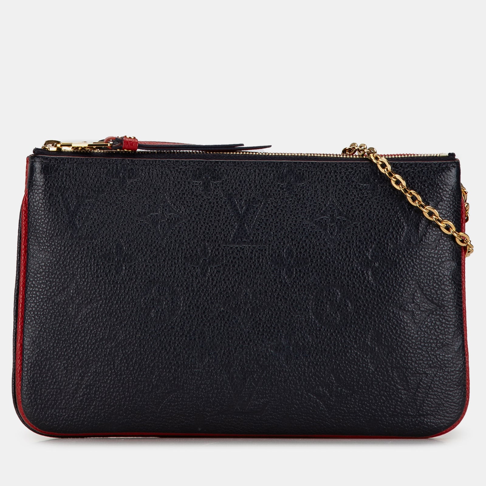 Louis Vuitton Blau/rote Monogram Empreinte Leder-Pochette-Umhängetasche mit doppeltem Reißverschluss