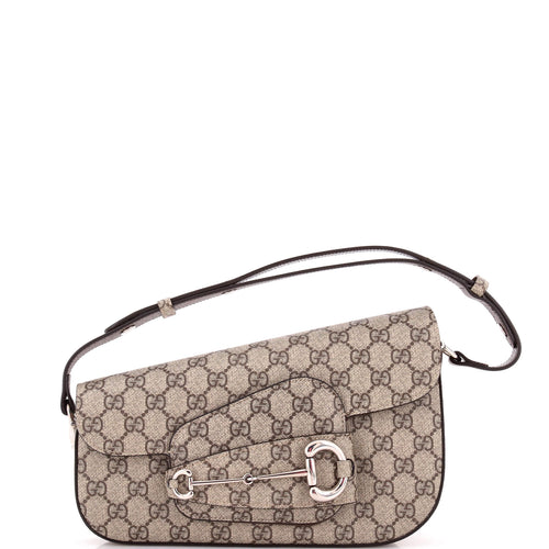 GUCCI Horsebit 1955 Asymmetric Shoulder Bag GG Coated Canvas Small