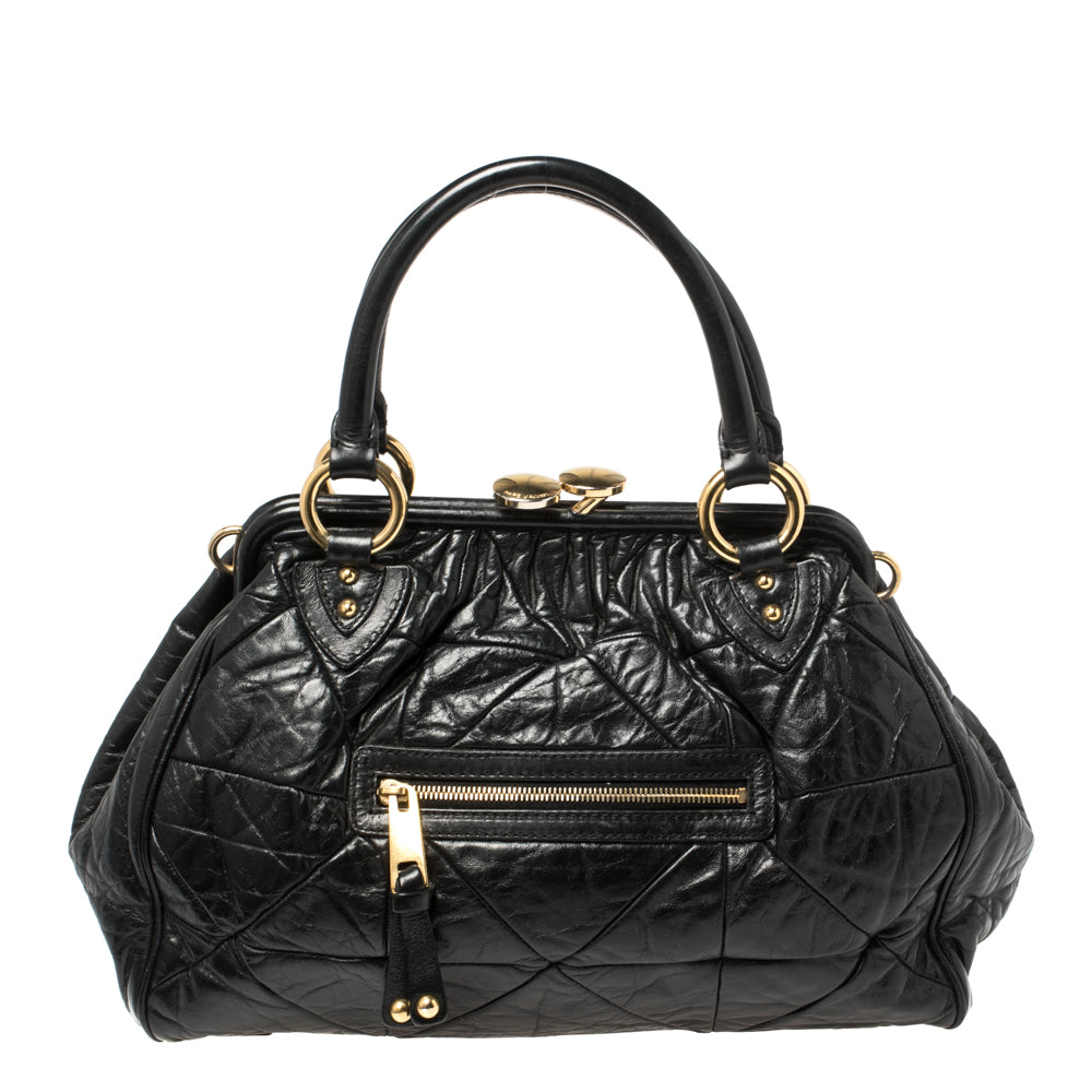 Marc Jacobs Black Crinkled Leather Stam Satchel