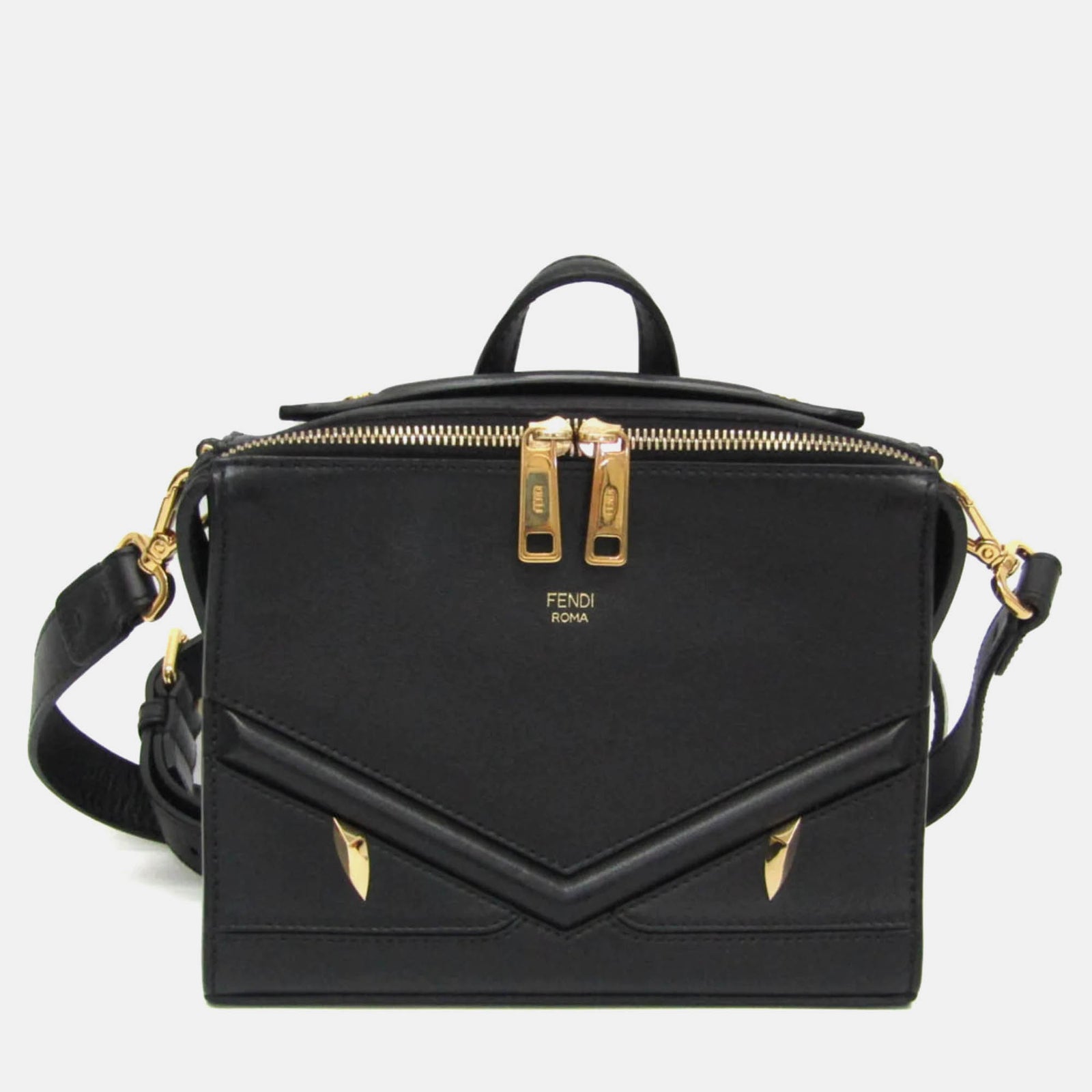 Fendi Black Leather Monster Messenger Shoulder Bag