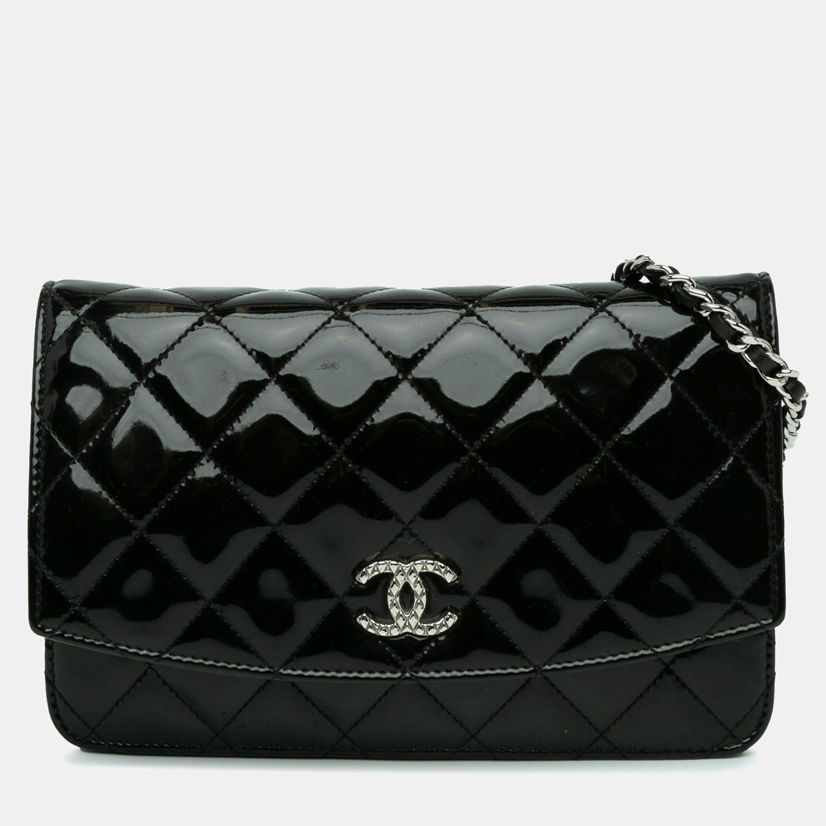 Chanel Quilted Patent Brilliant Wallet On Chain