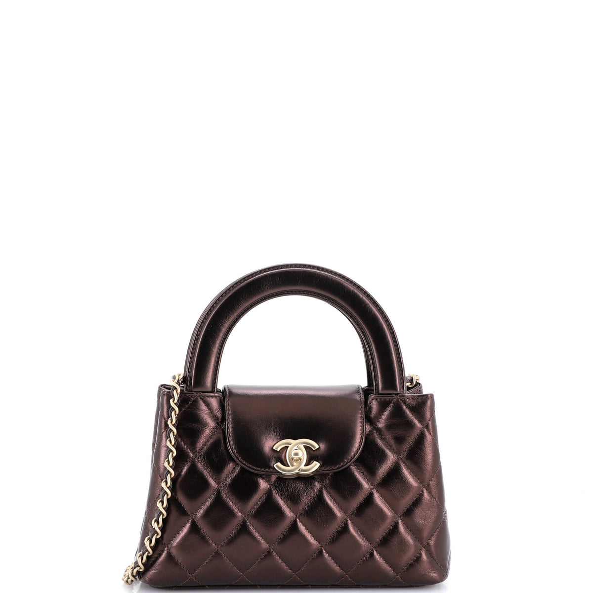 Chanel CHANEL Kelly Top Handle Shopping Bag Quilted Shiny Aged Calfskin Mini