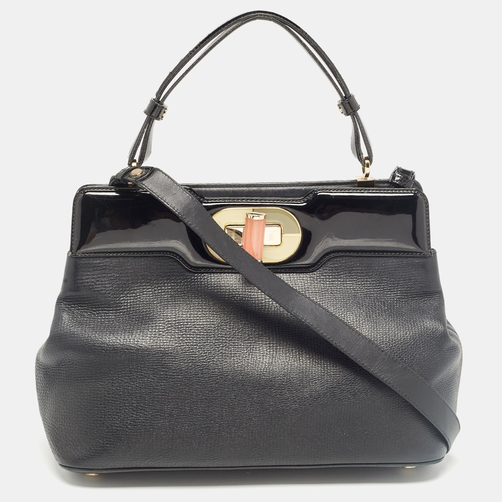 Bvlgari Black Patent and Leather Isabella Rossellini Tote