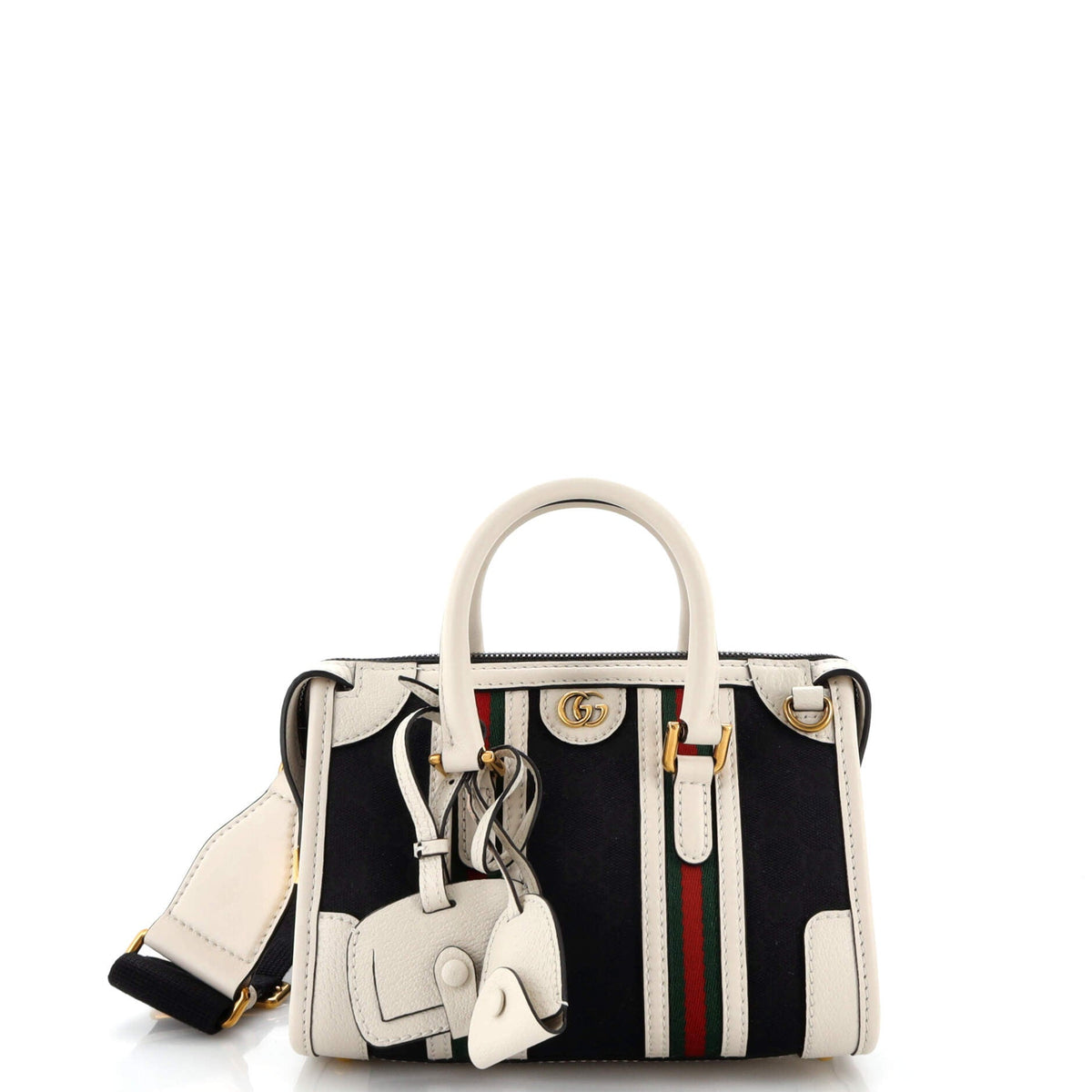Gucci GUCCI Bauletto Top Handle Bag GG Canvas and Leather Small